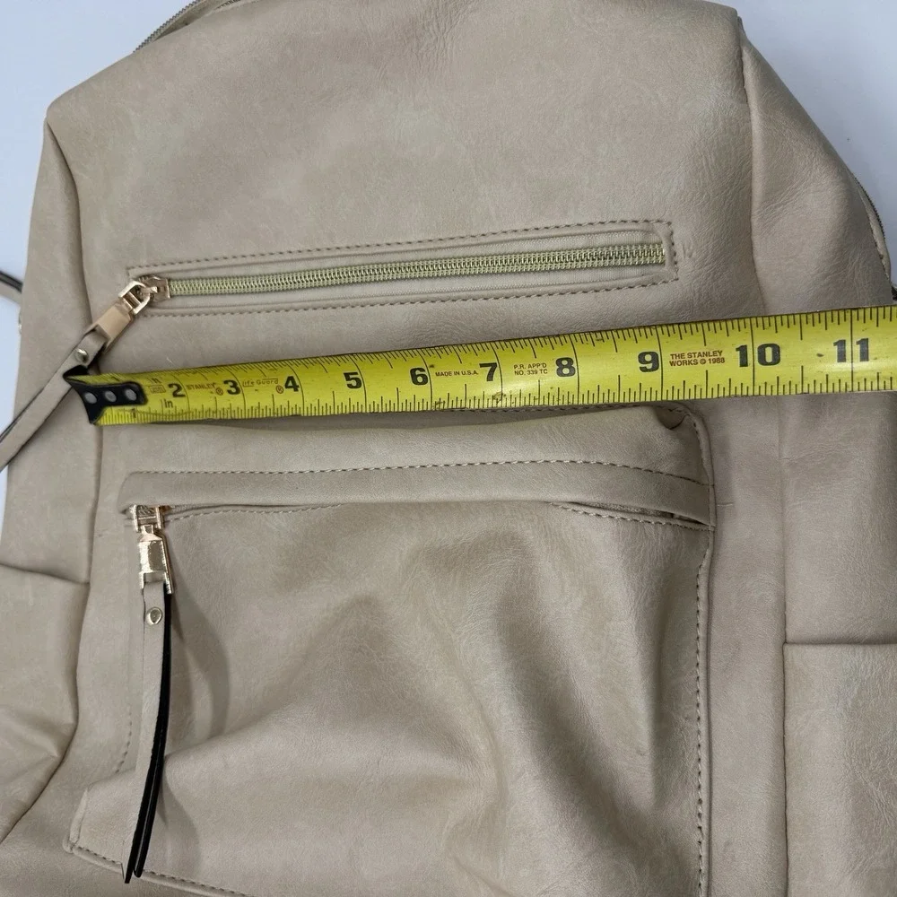 Faux Leather Backpack Purse Beige Cream Multi Pocket Travel Diaper Bag